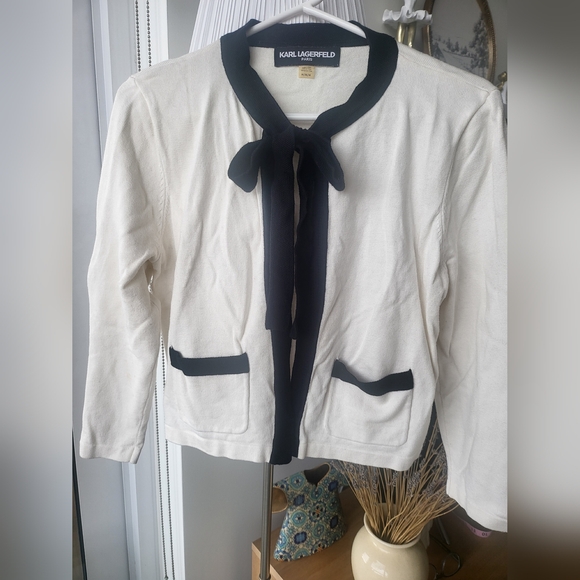 Karl Lagerfeld Sweaters - Karl Lagerfeld Cream Jacket with Black Trim